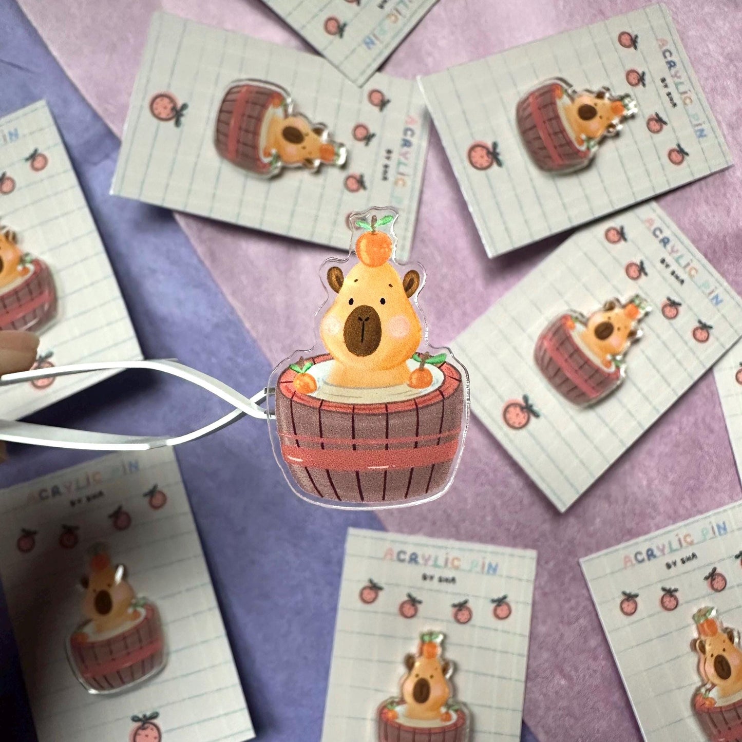 Acrylic Capybara in a Bath Pin