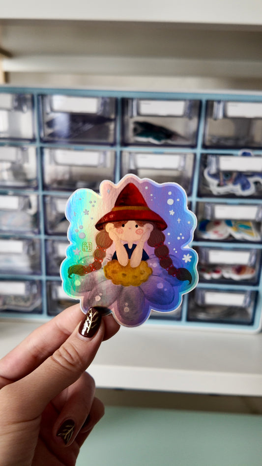 Autocollant petite fée pâquerette holographique