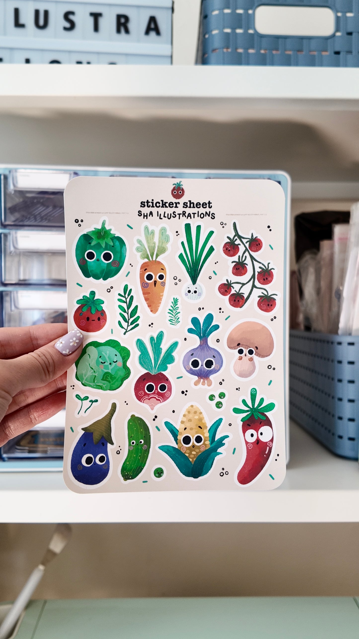 Planche d'autocollants Légumes mignons