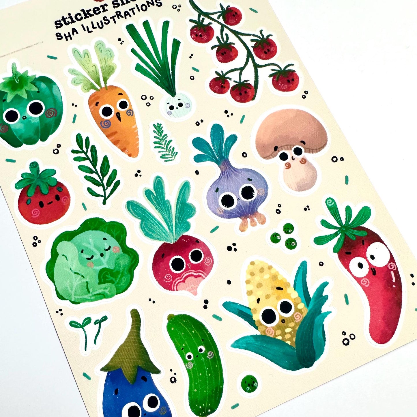 Planche d'autocollants Légumes mignons