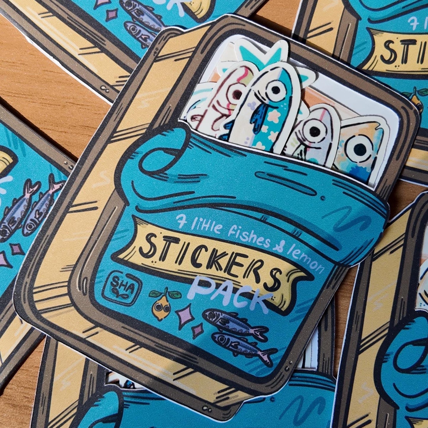7-Pack Fish & Lemon Stickers - Original Stickers with Tin Can Packaging