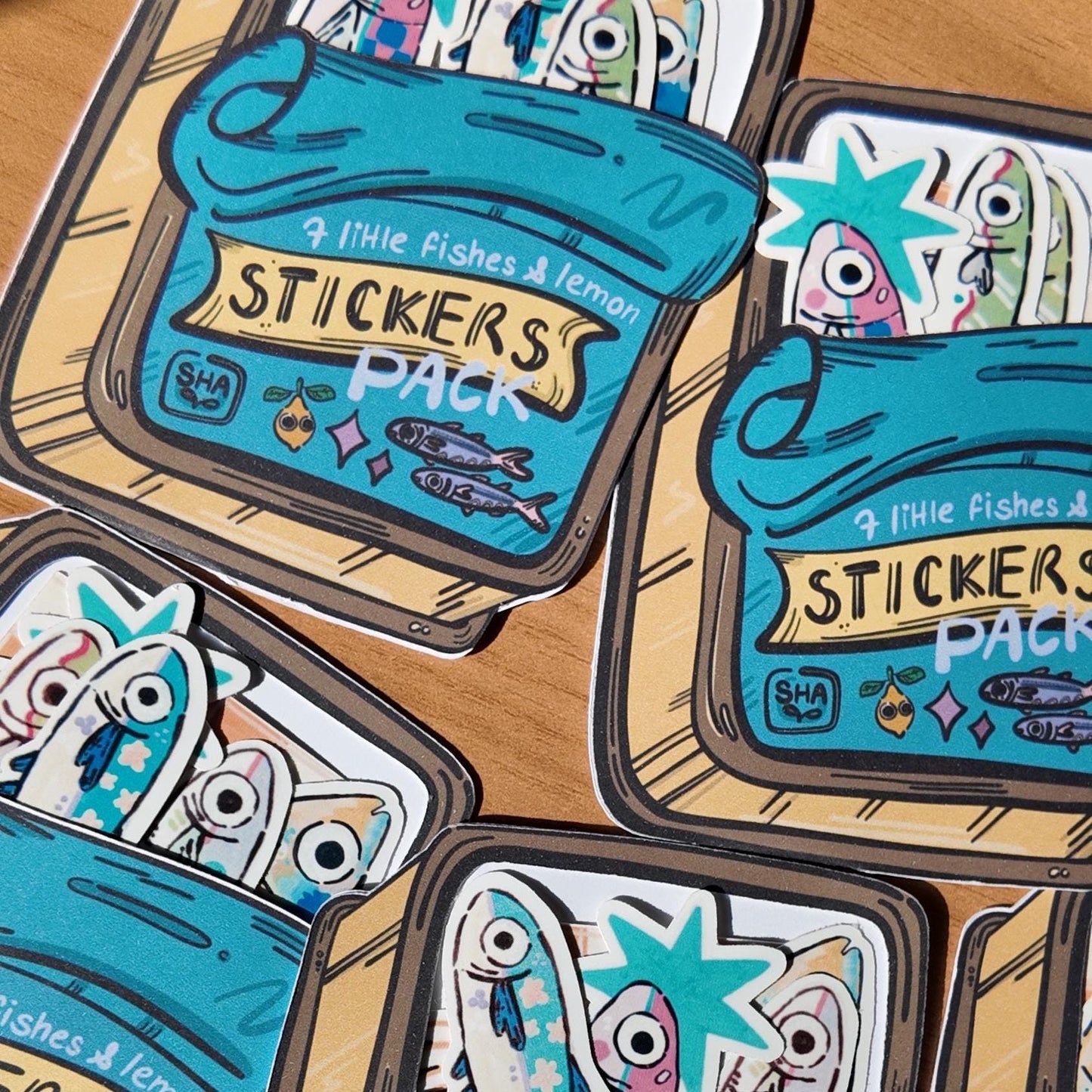 7-Pack Fish & Lemon Stickers - Original Stickers with Tin Can Packaging