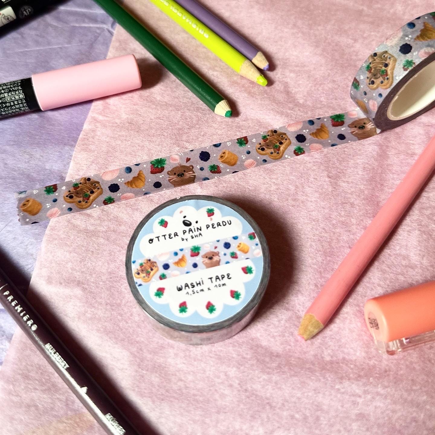 Washi Tape Loutre Pain Perdu - Ruban Adhésif décoratif 1,5 cm x 10m