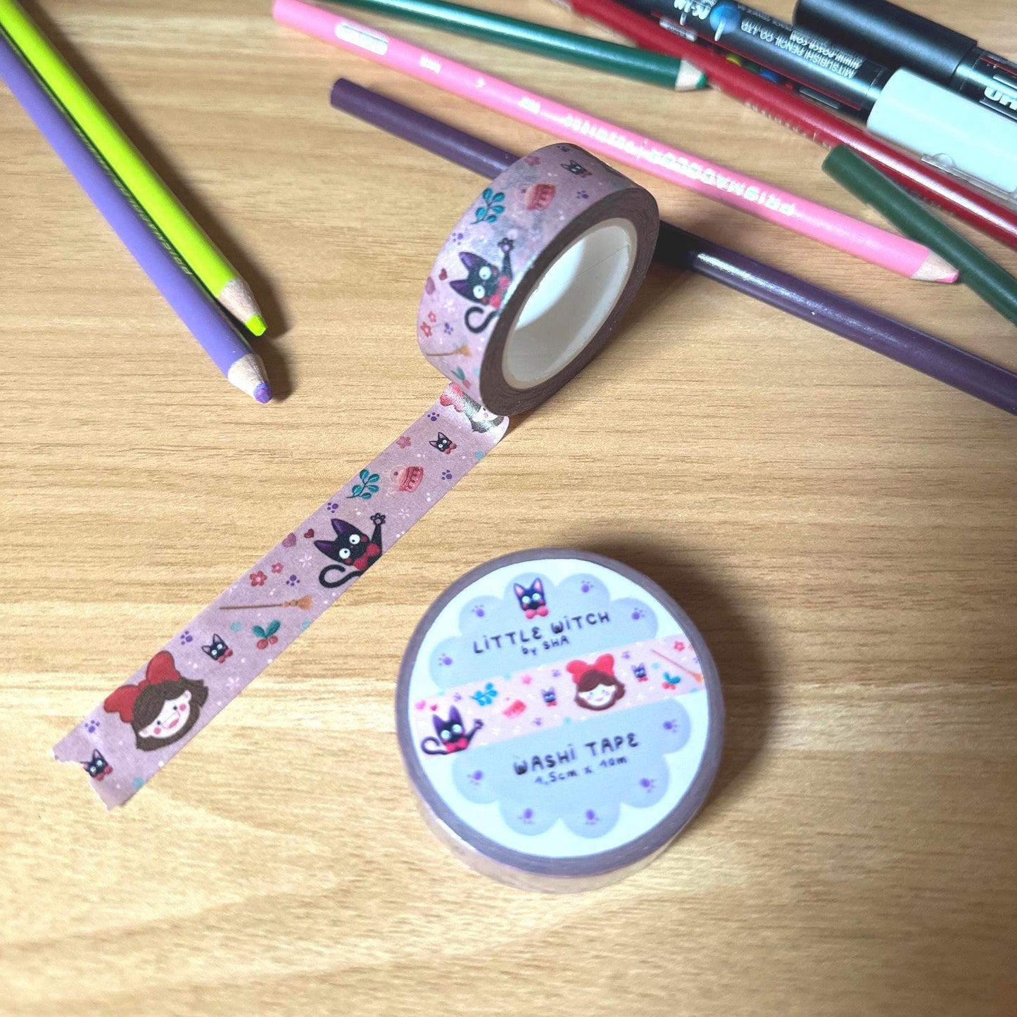 Washi Tape La Petite Sorcière - Ruban Adhésif décoratif 1,5 cm x 10m