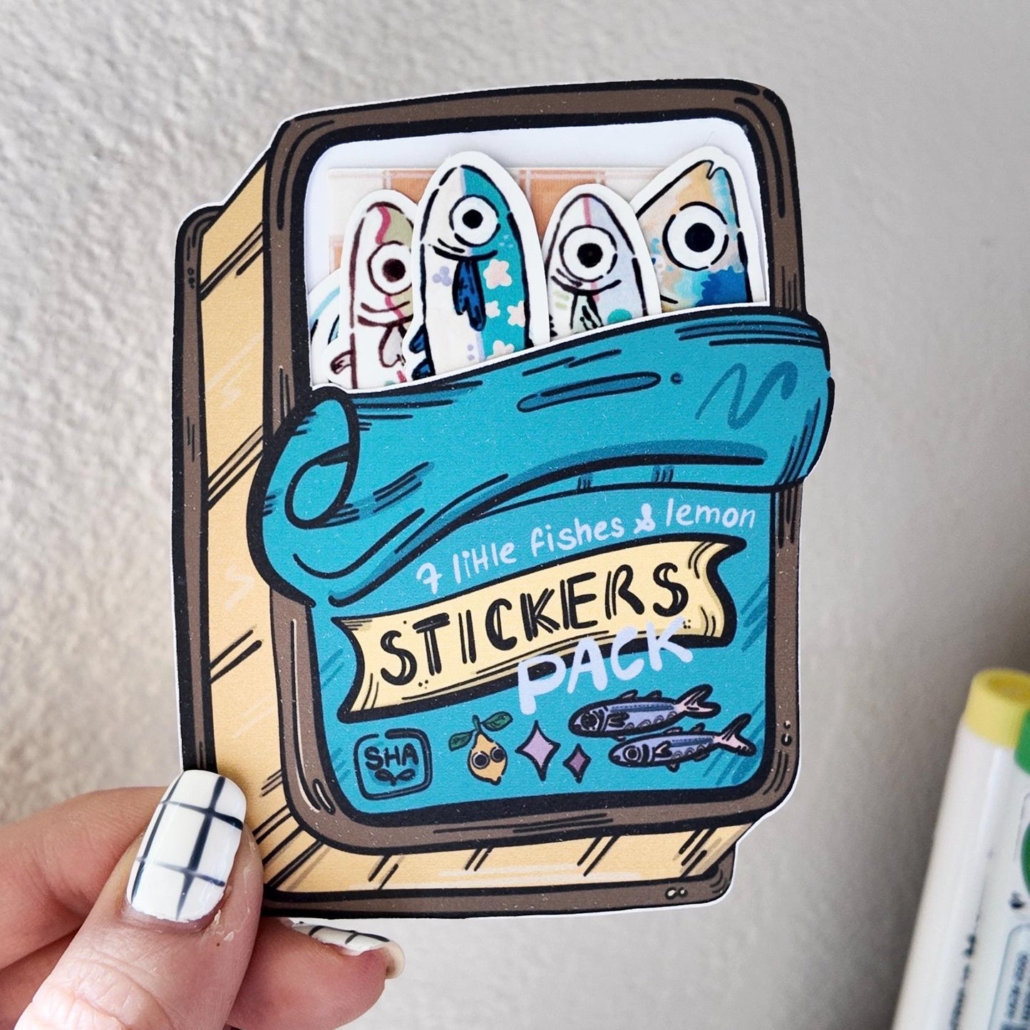 7-Pack Fish & Lemon Stickers - Original Stickers with Tin Can Packaging