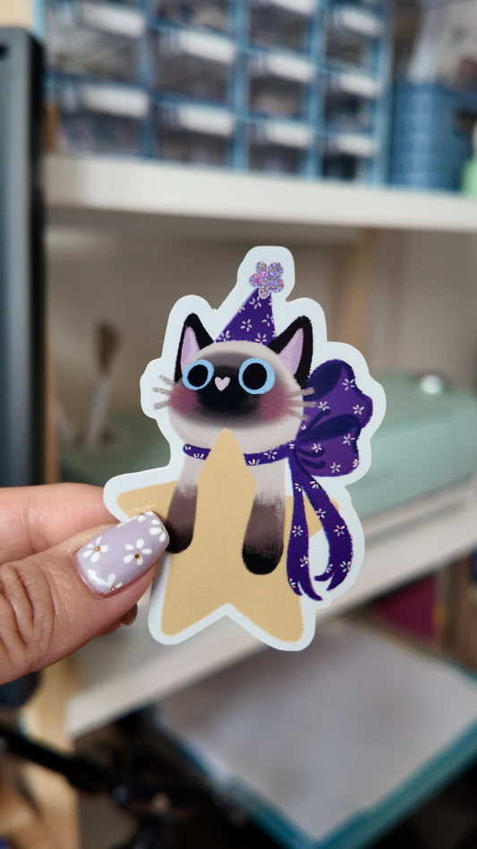 Autocollant holographique Smoky le chat et l’étoile magique