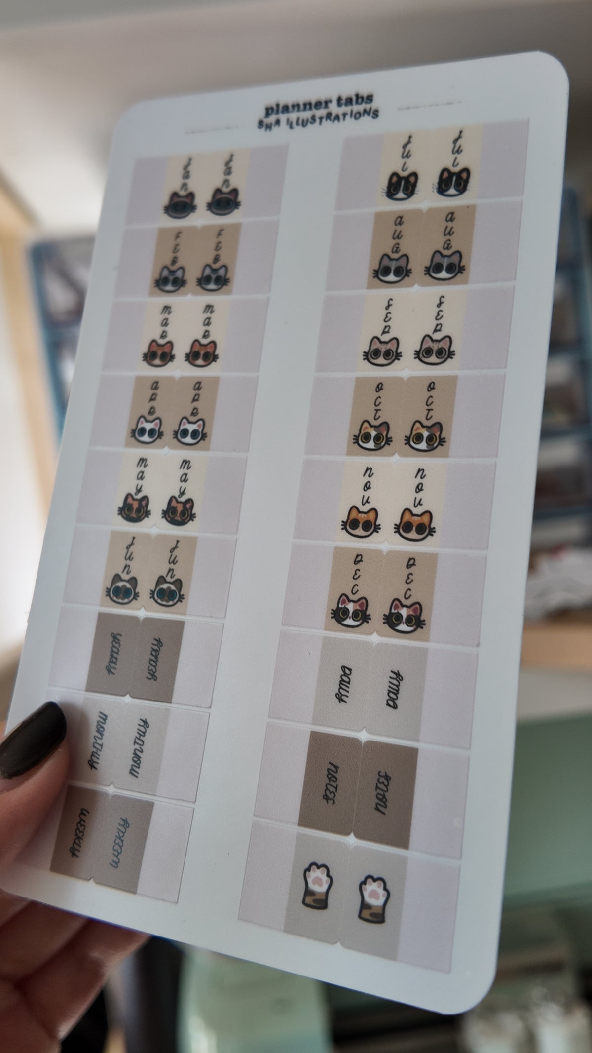 Planche d’autocollants d’onglets repositionnables pour planner - Illustration chats 🐾