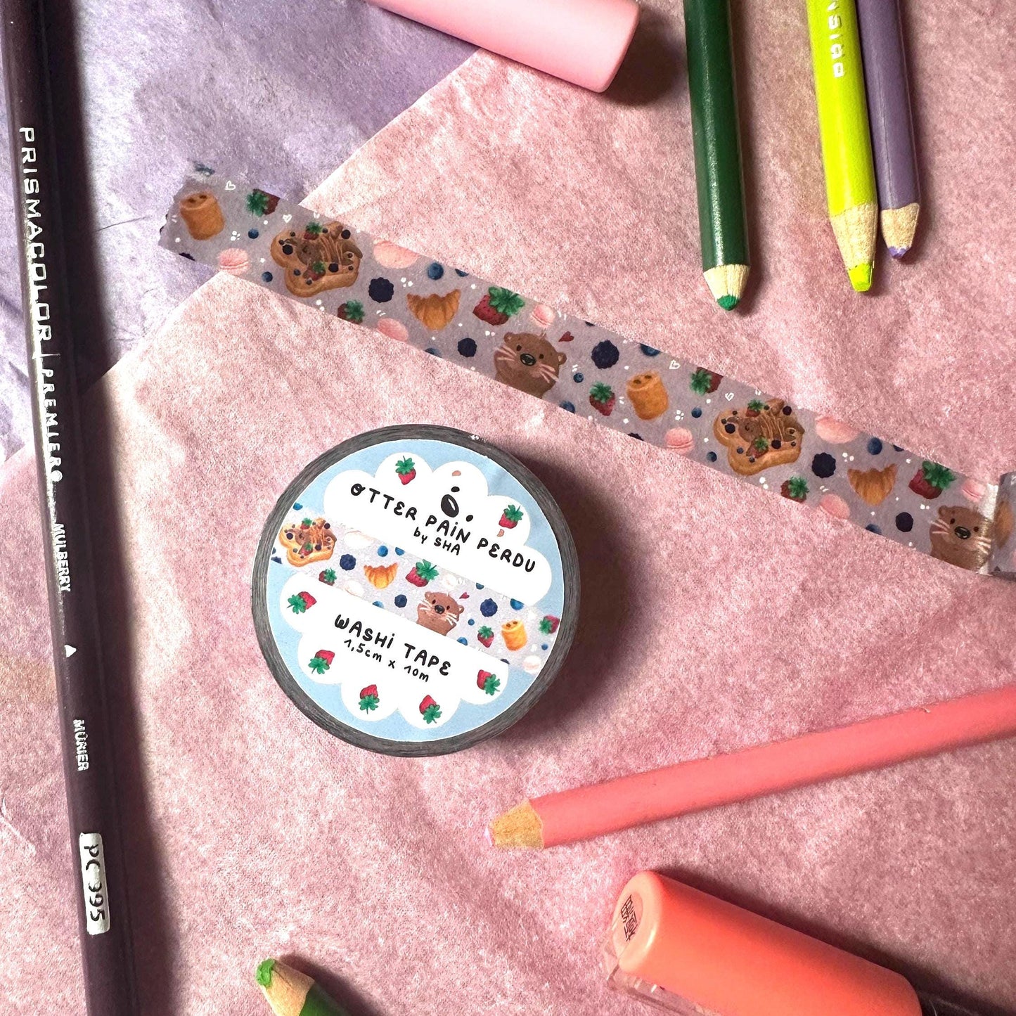 Washi Tape Loutre Pain Perdu - Ruban Adhésif décoratif 1,5 cm x 10m