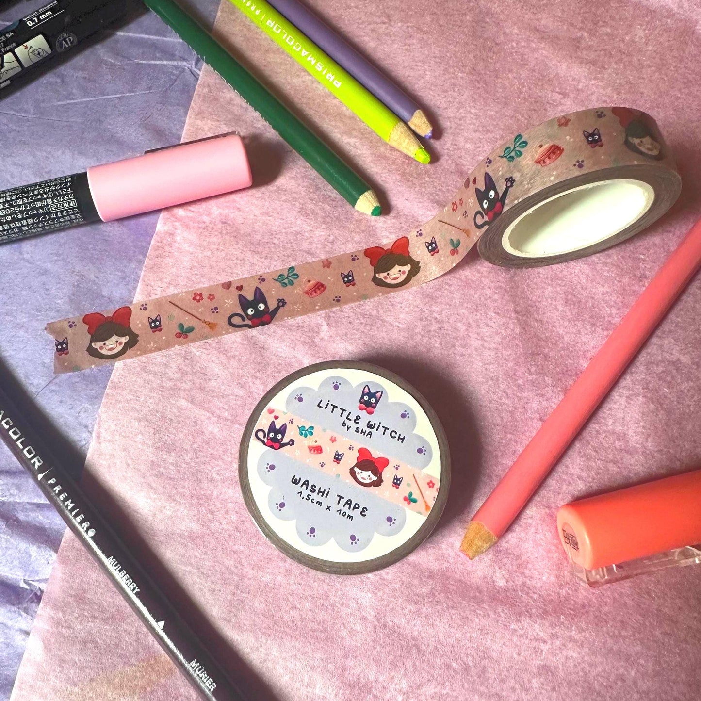 Washi Tape La Petite Sorcière - Ruban Adhésif décoratif 1,5 cm x 10m