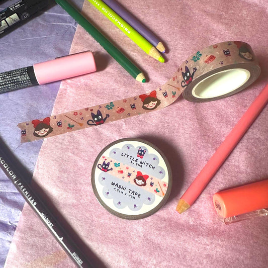 Washi Tape La Petite Sorcière - Ruban Adhésif décoratif 1,5 cm x 10m