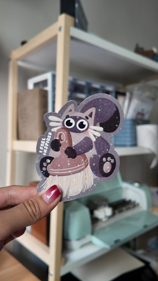 Autocollant Chat artiste peintre “Je me sens inspiré” | Glossy, mat ou holographique