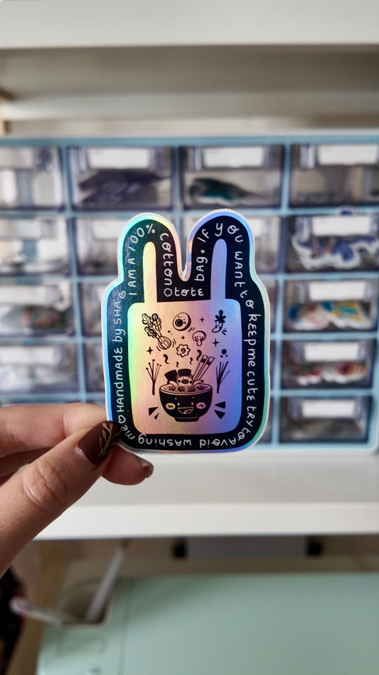 Holographic ramen tote bag sticker