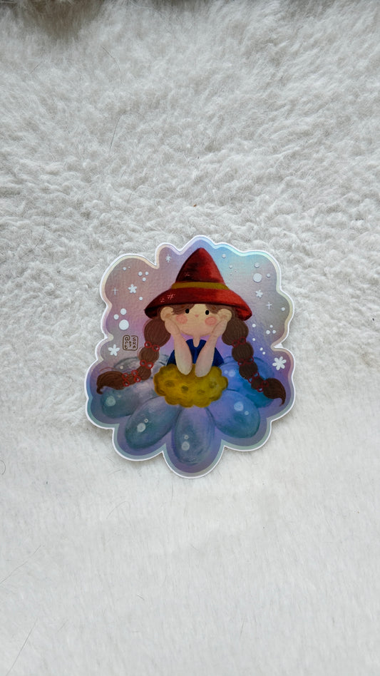 Autocollant petite fée pâquerette holographique