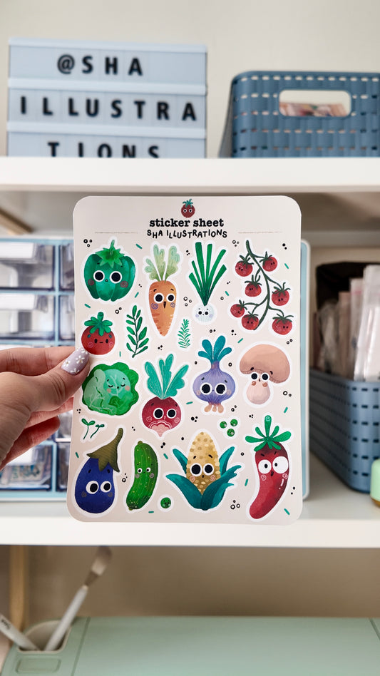 Planche d'autocollants Légumes mignons