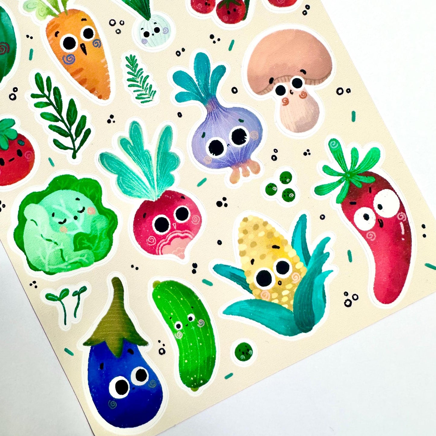 Planche d'autocollants Légumes mignons