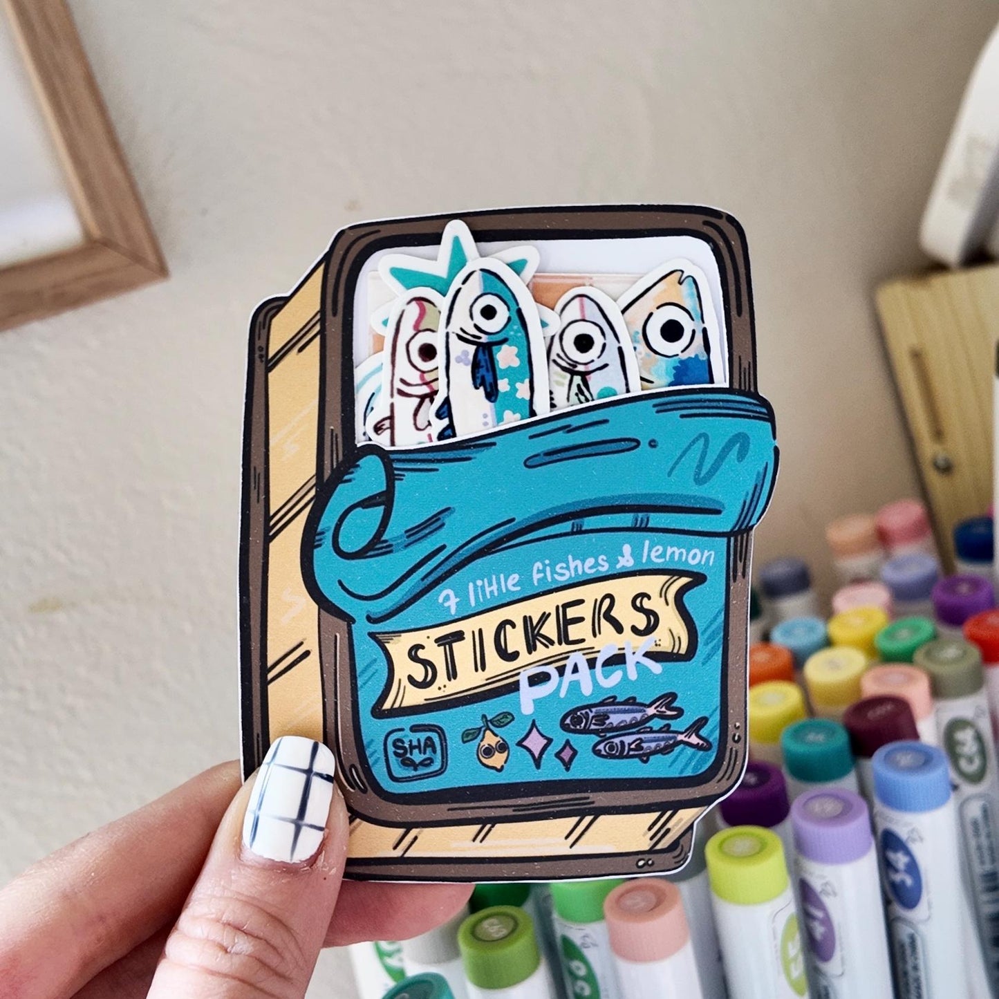 7-Pack Fish & Lemon Stickers - Original Stickers with Tin Can Packaging