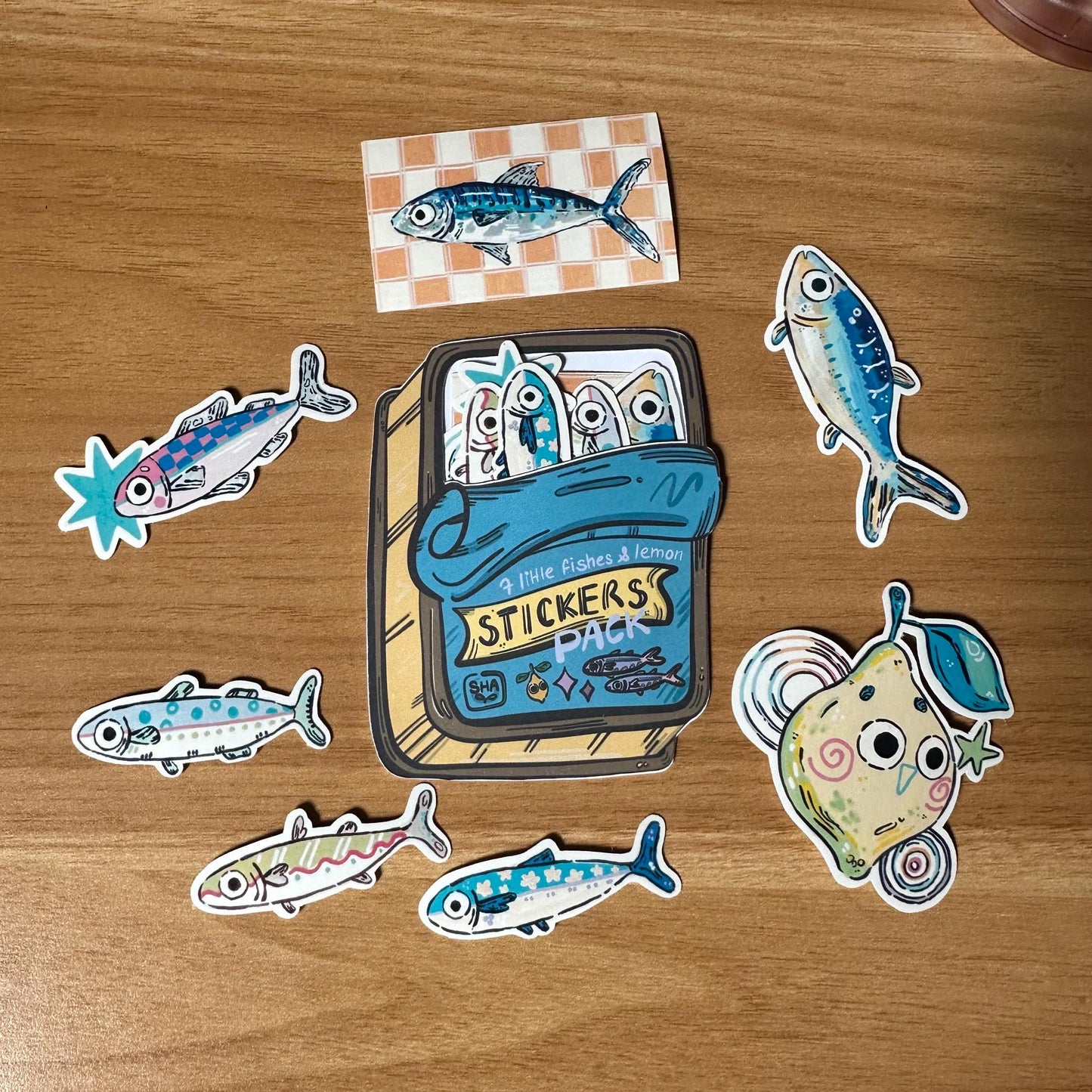 7-Pack Fish & Lemon Stickers - Original Stickers with Tin Can Packaging