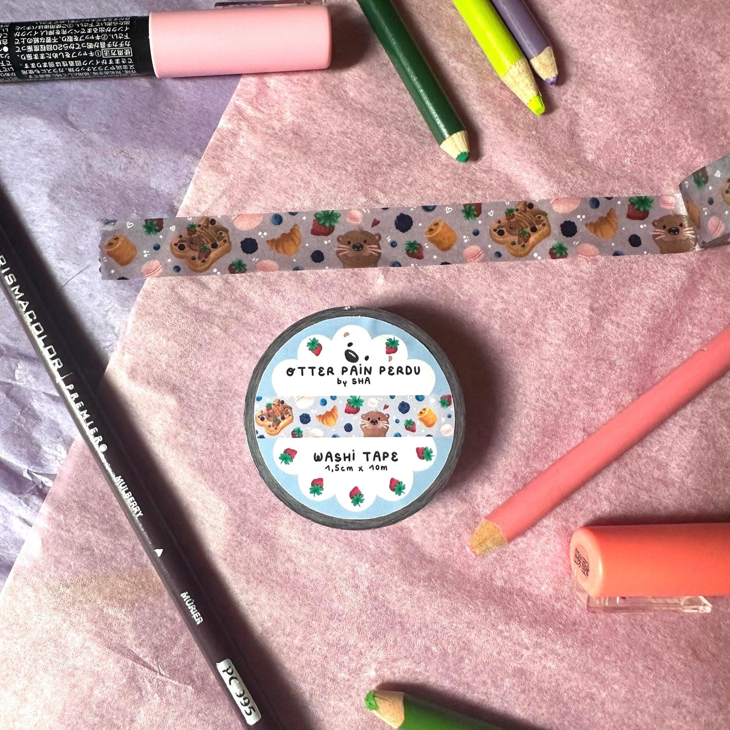Washi Tape Loutre Pain Perdu - Ruban Adhésif décoratif 1,5 cm x 10m