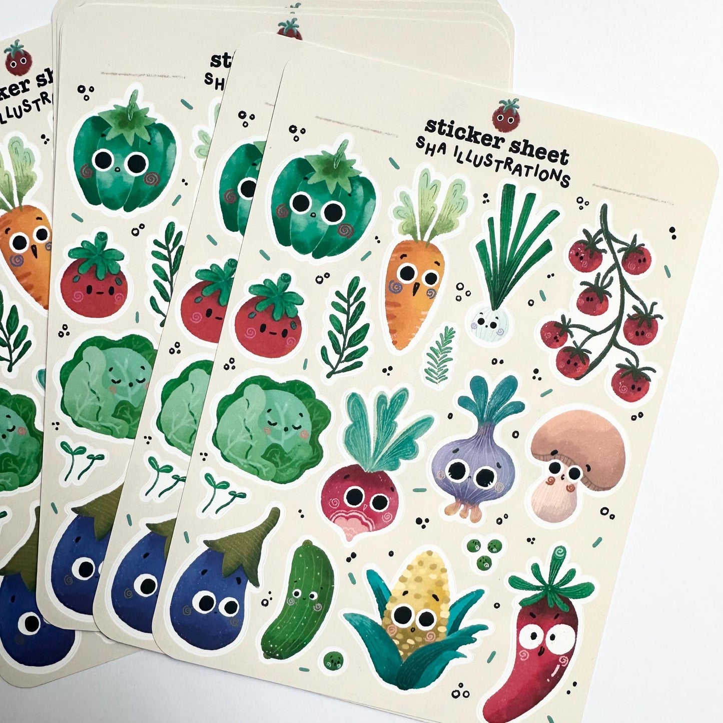 Planche d'autocollants Légumes mignons