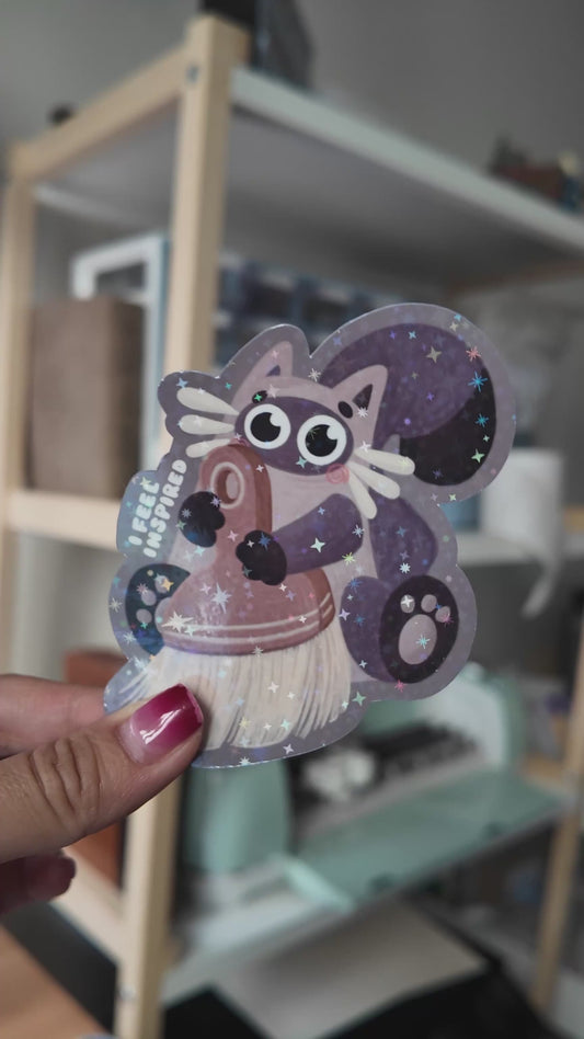 Autocollant Chat artiste peintre “Je me sens inspiré” | Glossy, mat ou holographique